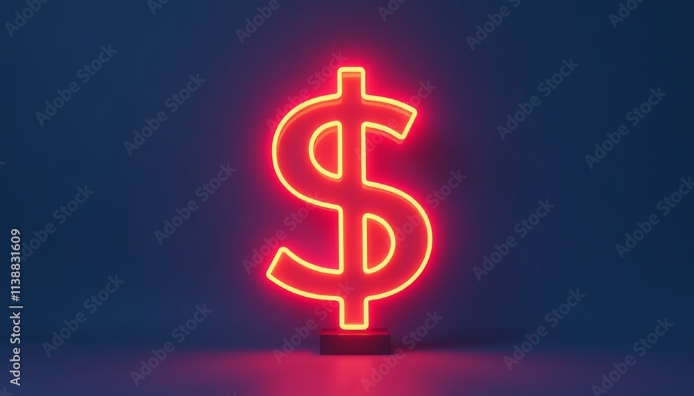 Neon dollar sign glowing brightly in a dark backdrop at night Neon dollar sign glowing brightly in a dark backdrop at night
