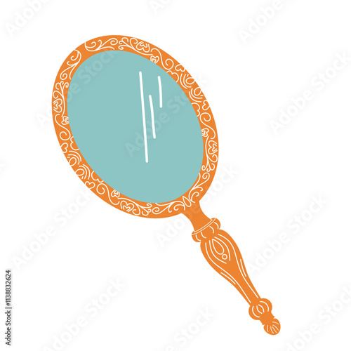 A hand-held retro mirror. Vintage mirror in vintage style.