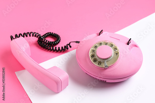 Pink retro telephone on col...
