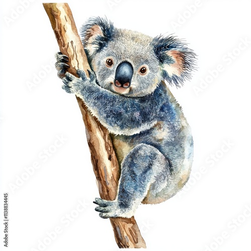 A top-notch watercolor painting of an adorable koala with its legs crossed, featuring detailed and realistic elements. photo