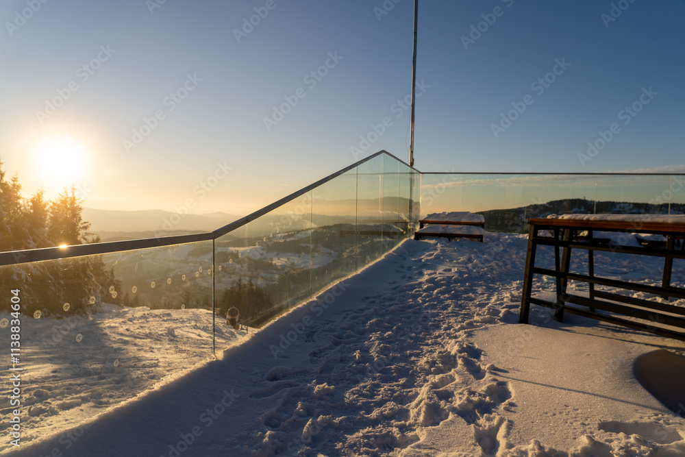 Sky Bridge 721, Mountain resort Dolni Morava, Czech Republic - December 1, 2024: Before the start of the ski season. Closed ski resort. Sky Bridge 721, Mountain resort Dolni Morava, Czech Republic - December 1, 2024: Before the start of the ski season. Closed ski resort.