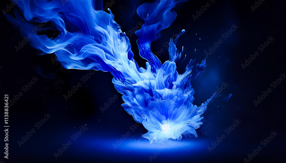 Obraz premium fireball, blue, glowing, burning, soul, ghost, spirit, fire, smoke, popping, explosion, black background, illustration
