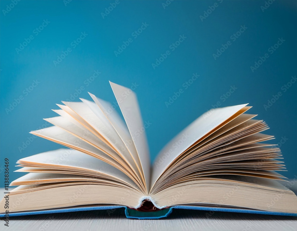 An open textbook with pages mid-turn, placed on a table. The hardcover book represents concepts An open textbook with pages mid-turn, placed on a table. The hardcover book represents concepts