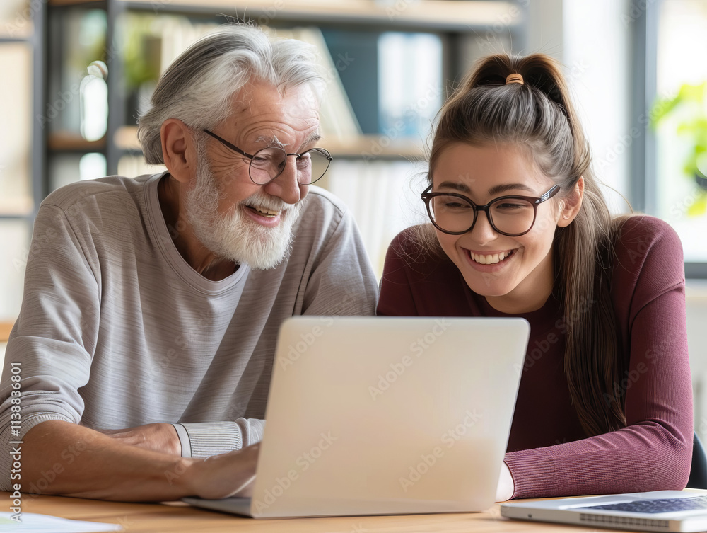Elderly man and woman discuss estate planning in a modern home office, with financial documents and a laptop. Natural light and a warm setting. Elderly man and woman discuss estate planning in a modern home office, with financial documents and a laptop. Natural light and a warm setting.