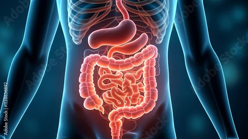 Human digestive system anatomy with stomach and intestines
