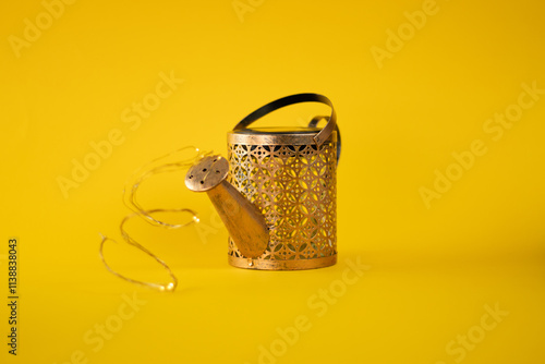 Plant shower made of lights in a yellow background