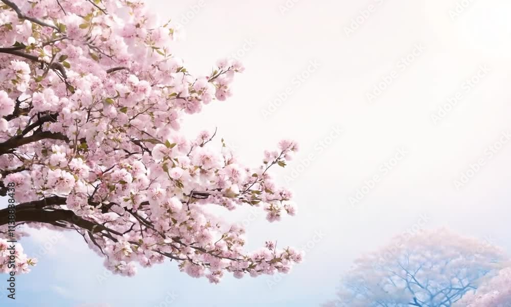 Blossoming branches adorned with delicate pink flowers in spring. Blossoming branches adorned with delicate pink flowers in spring.