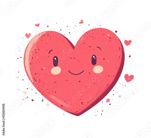 An individual red heart on a white backdrop, accompanied by a cute love symbol. Modern artwork.