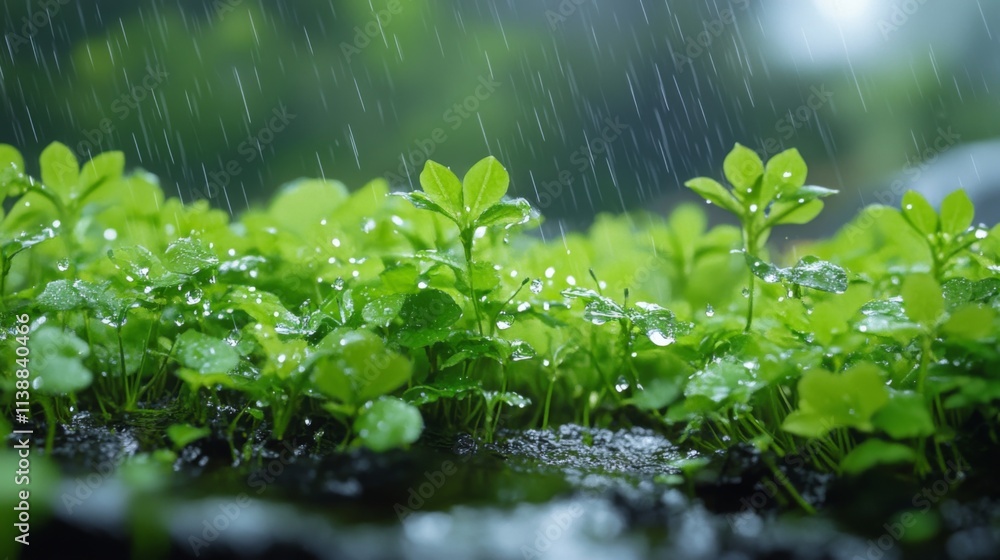 Green clover plants covered in dewdrops in a natural setting Green clover plants covered in dewdrops in a natural setting