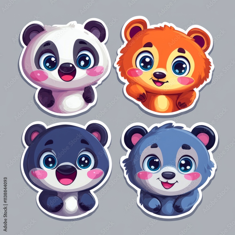 vector sticker cheerful panda, a sleepy koala, or a curious fox. Give them big, expressive eyes vector sticker cheerful panda, a sleepy koala, or a curious fox. Give them big, expressive eyes