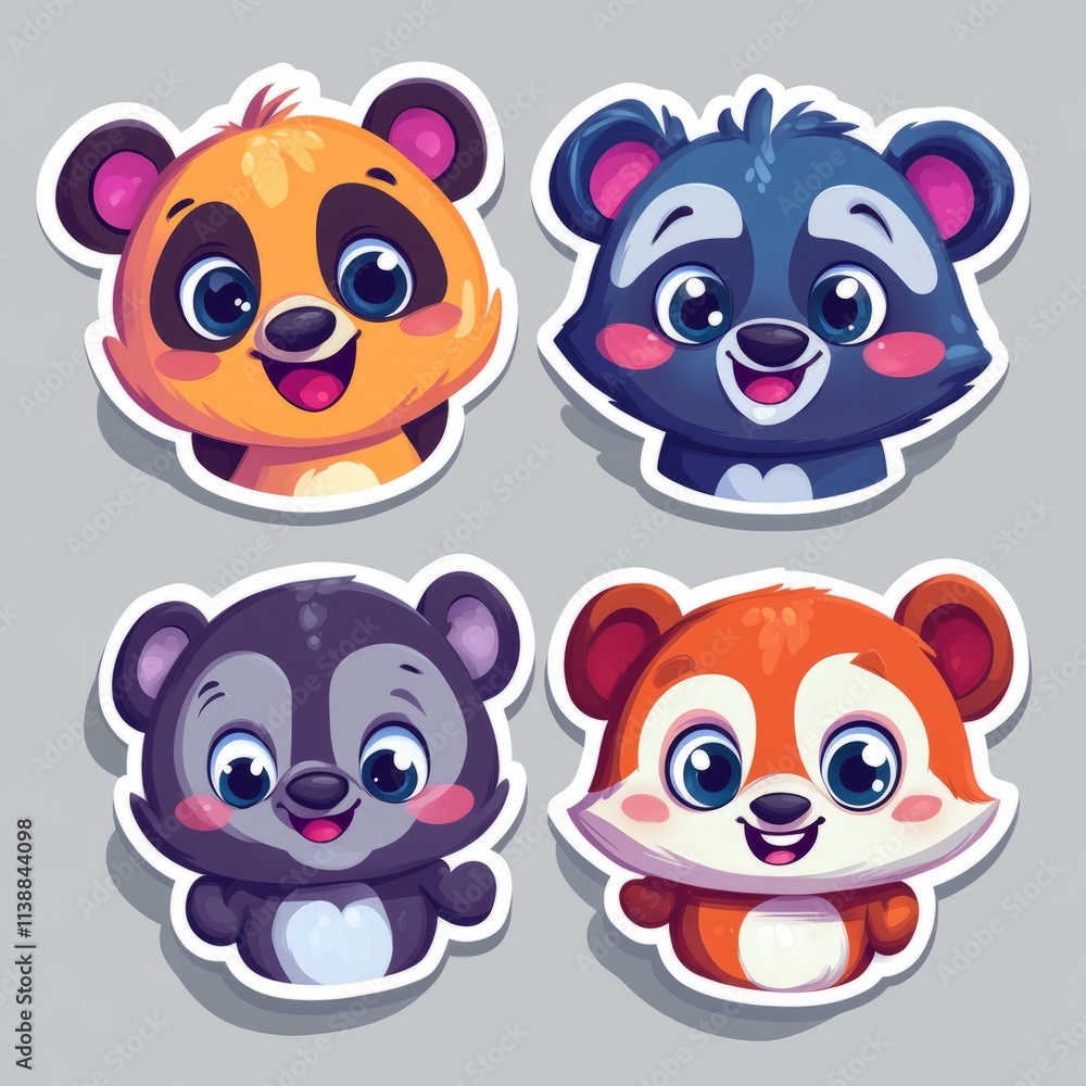 vector sticker cheerful panda, a sleepy koala, or a curious fox. Give them big, expressive eyes vector sticker cheerful panda, a sleepy koala, or a curious fox. Give them big, expressive eyes