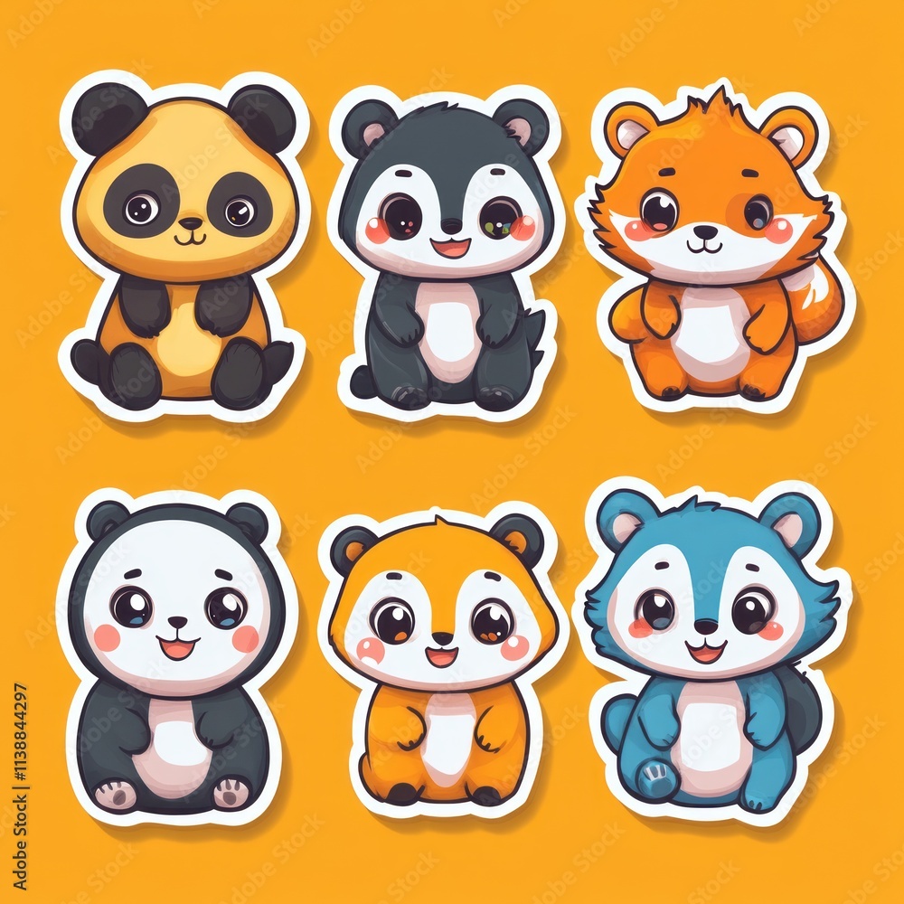 Fototapeta premium vector sticker cartoon animal faces with exaggerated emotions like happy, sad, shocked, angry, and sleepy 