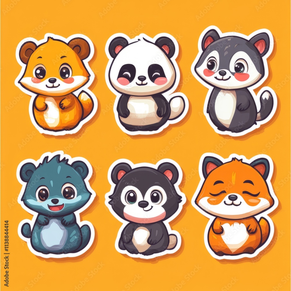vector sticker cartoon animal faces with exaggerated emotions like happy, sad, shocked, angry, and sleepy vector sticker cartoon animal faces with exaggerated emotions like happy, sad, shocked, angry, and sleepy