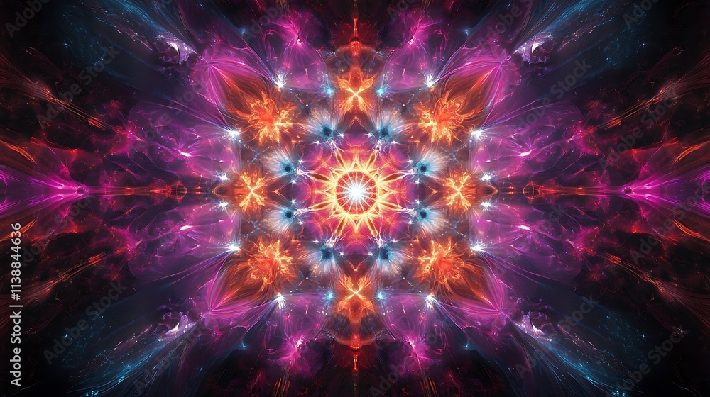 Naklejka premium Glowing abstract background illustration neon shiny blue and pink lights wallpaper design on black background, ordered geometric design