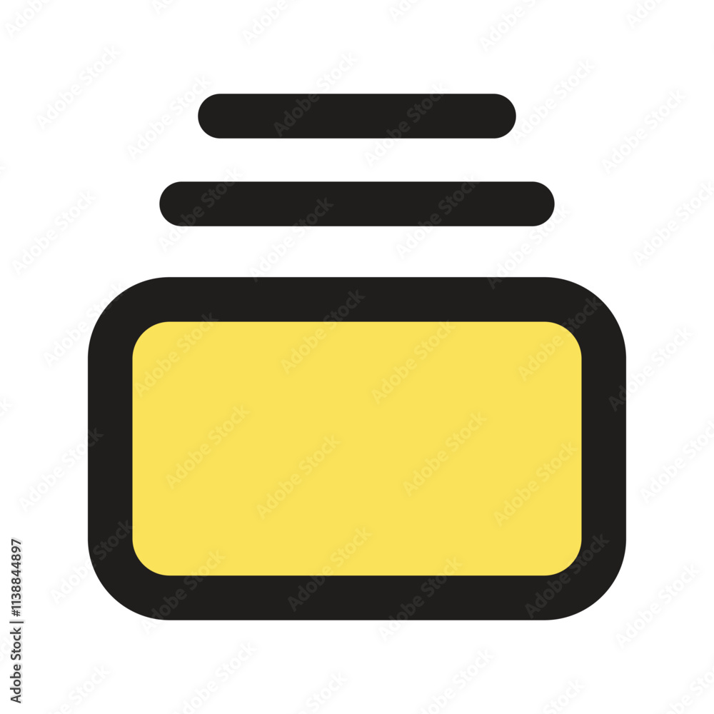 A stylized yellow rectangular container with a black lid shown stacked. A stylized yellow rectangular container with a black lid shown stacked.
