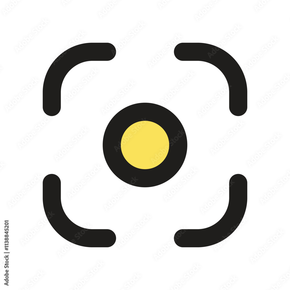 A minimalist abstract design showcasing a yellow circle surrounded by three black crescent shapes against a muted blue background. A minimalist abstract design showcasing a yellow circle surrounded by three black crescent shapes against a muted blue background.