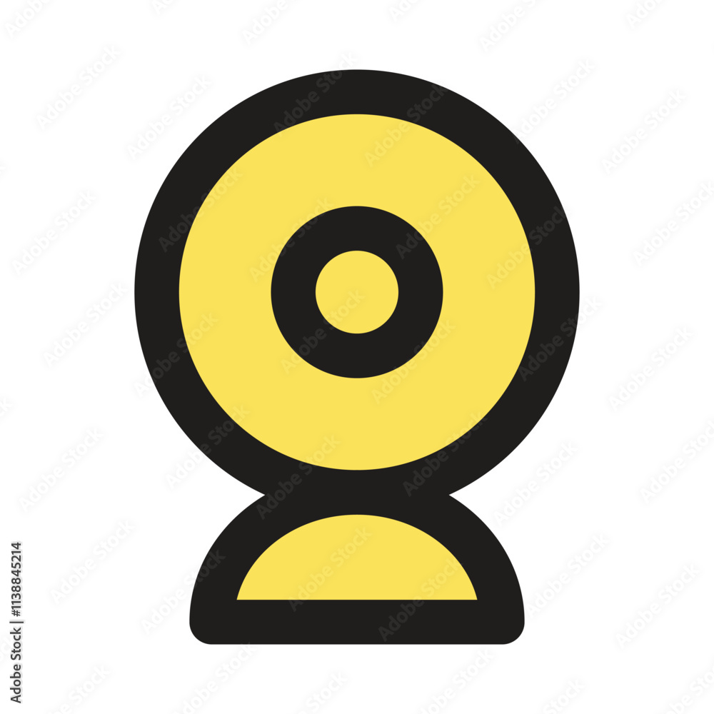 The image shows a minimalist yellow webcam icon design suitable for digital interfaces. The image shows a minimalist yellow webcam icon design suitable for digital interfaces.