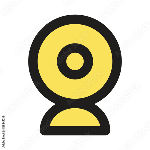 The image shows a minimalist yellow webcam icon design suitable for digital interfaces.
