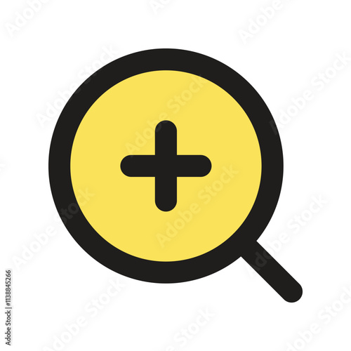 A simple digital icon depicting a magnifying glass with a plus sign indicating zoom or enlargement.