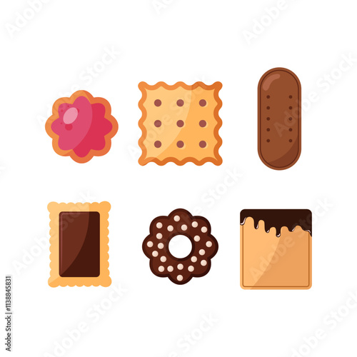 Set of hand drawn biscuits in flat style. Simple vector shapes. Collection of sweet cookies. Dessert icons