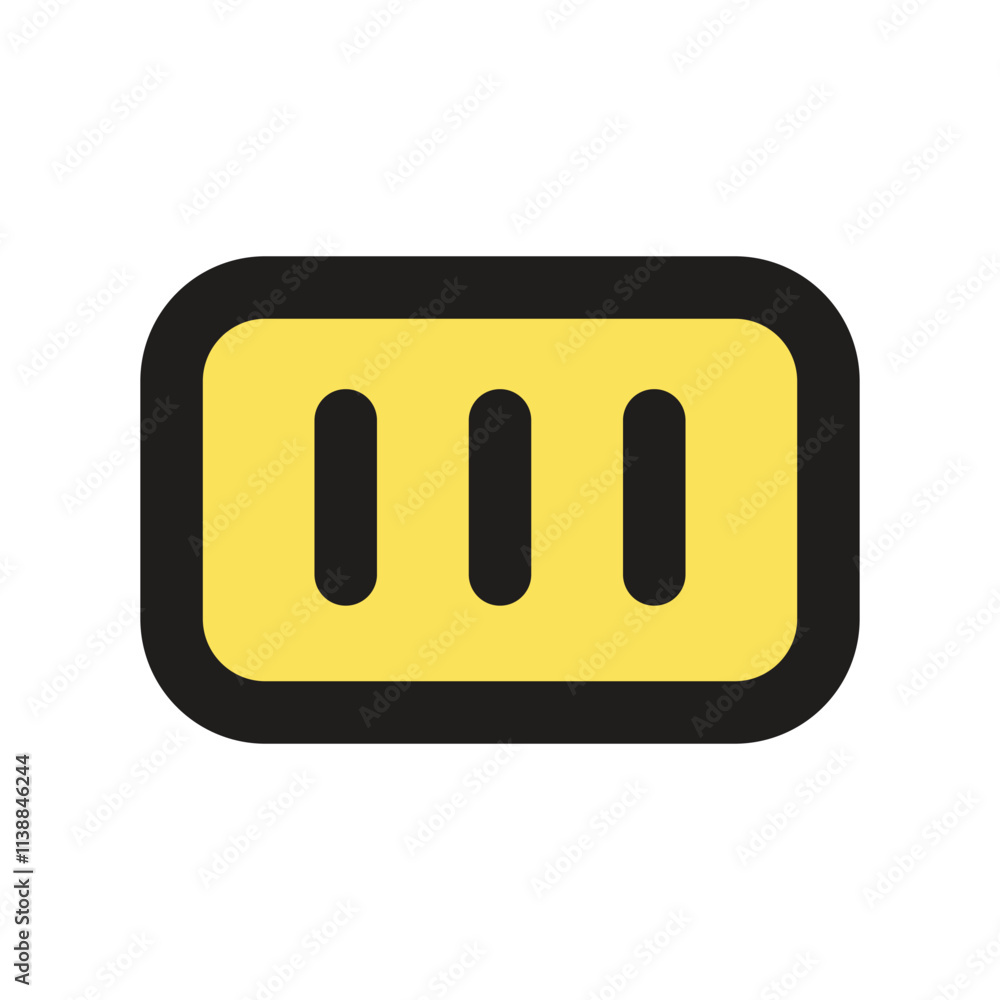 The image is a pixelated representation of a three-slot electrical outlet in yellow and black. The image is a pixelated representation of a three-slot electrical outlet in yellow and black.