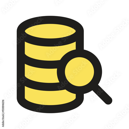 The image depicts a database icon with a magnifying glass highlighting data search and analysis.