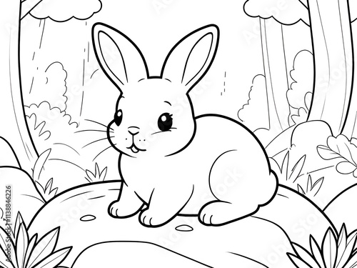 Adorable Bunny in a Forest Coloring Page photo