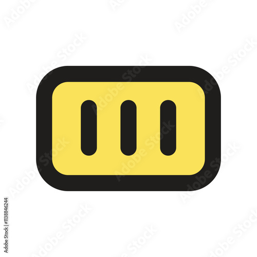 The image is a pixelated representation of a three-slot electrical outlet in yellow and black.