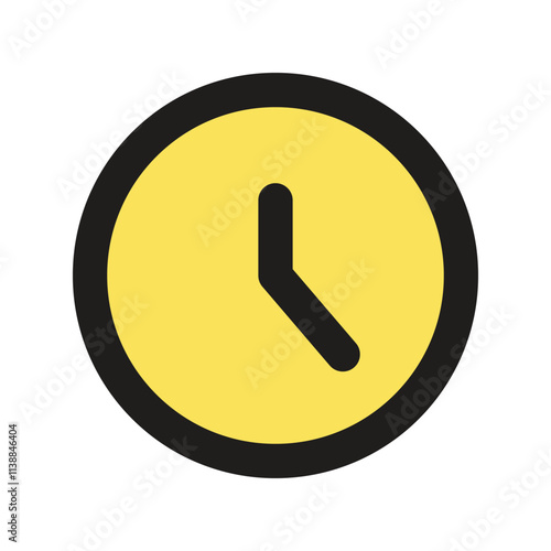A low resolution image depicts a simple yellow analog clock indicating a time.