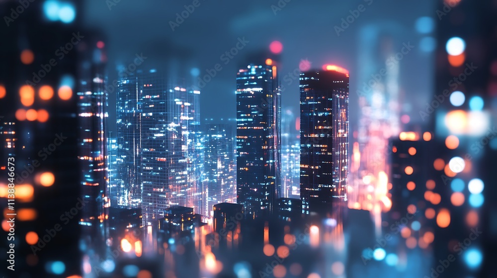 Futuristic Cityscape at Night. Concept of technological advancement and urban development. Futuristic Cityscape at Night. Concept of technological advancement and urban development.