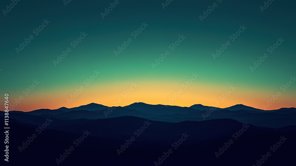 Silhouetted mountains under twilight gradient sky, serene vibe Silhouetted mountains under twilight gradient sky, serene vibe