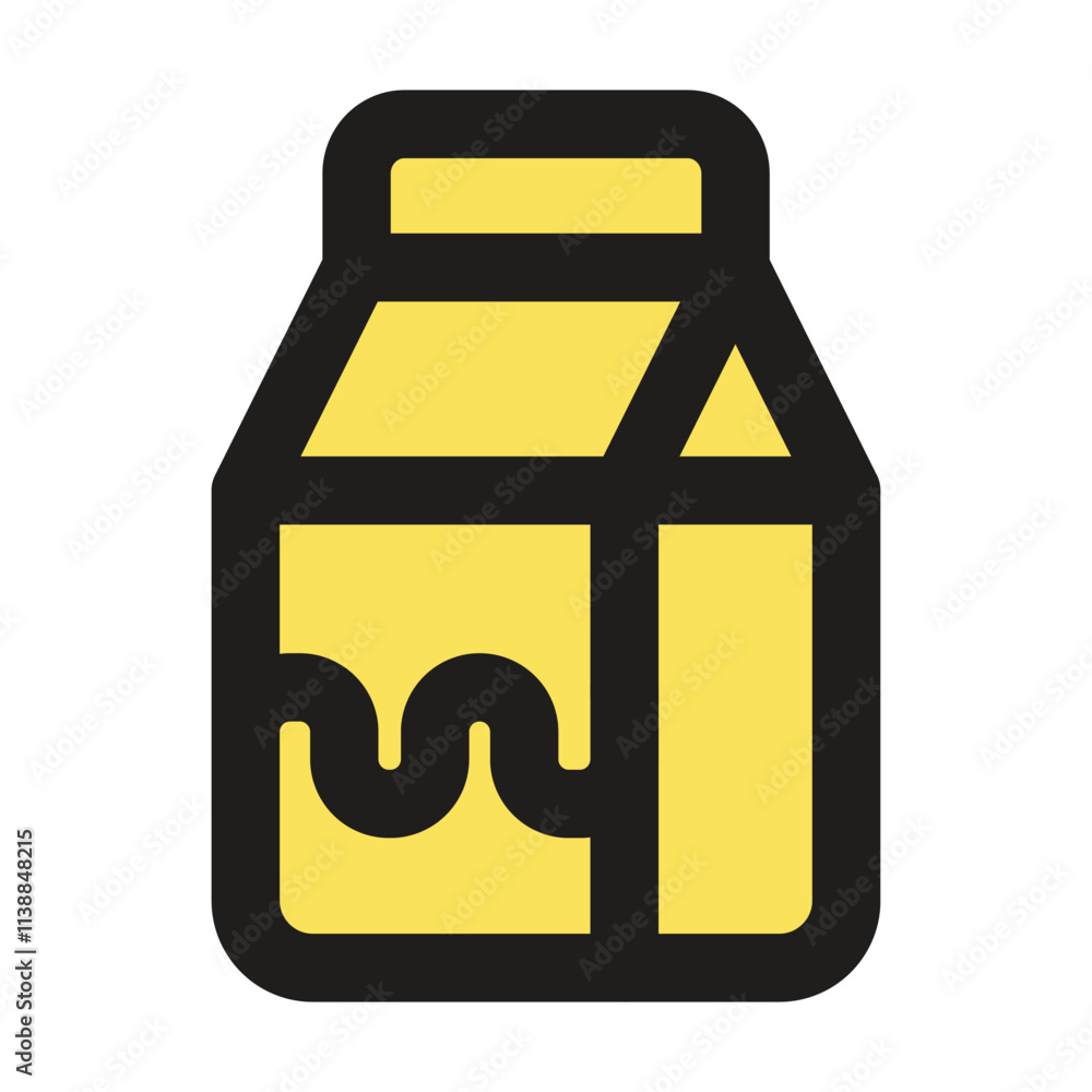 The image shows a minimalist pixel art drawing of a yellow milk carton. The image shows a minimalist pixel art drawing of a yellow milk carton.