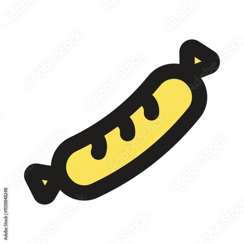 The image is a low-resolution pixel art depiction of a single yellow baguette.