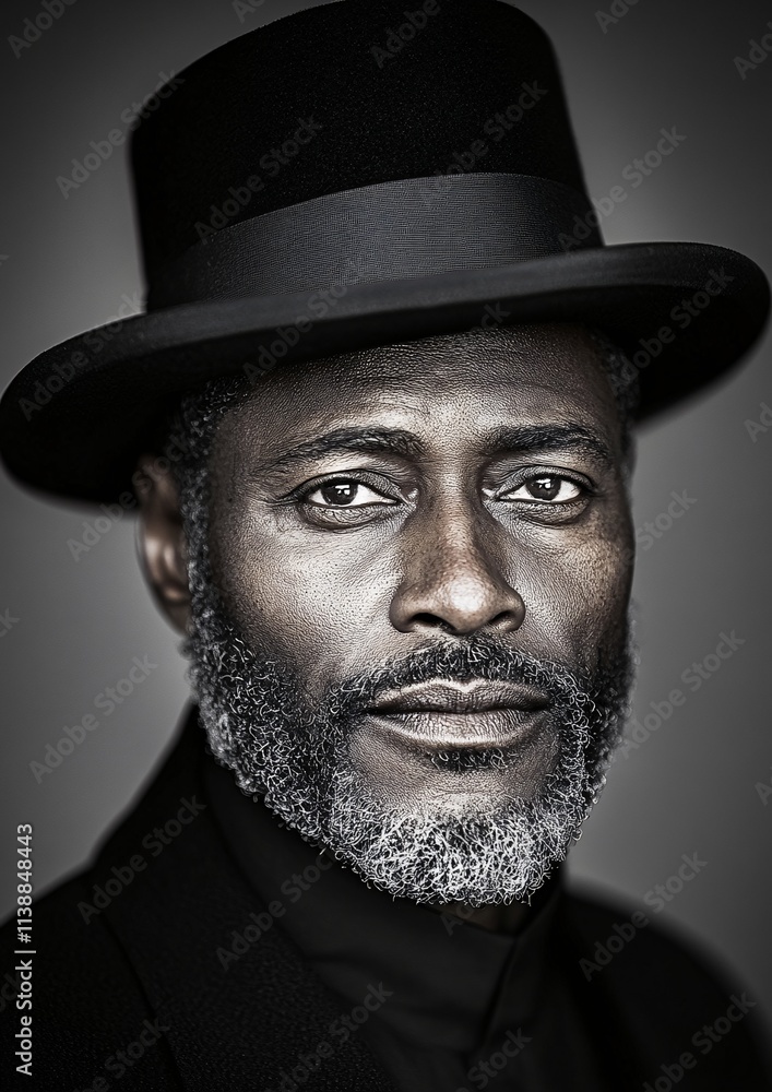 Distinguished Portrait of a Mature Man with Beard and Hat in Monochrome Distinguished Portrait of a Mature Man with Beard and Hat in Monochrome