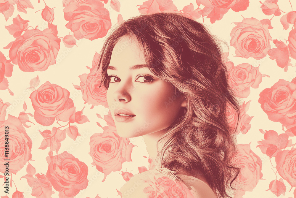 portrait of a girl on roses background portrait of a girl on roses background
