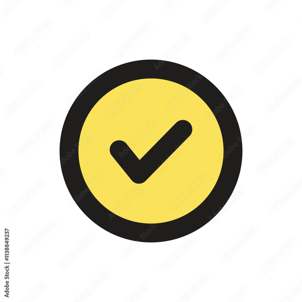 A simple yellow circle icon featuring a black checkmark signifying completion or approval. A simple yellow circle icon featuring a black checkmark signifying completion or approval.