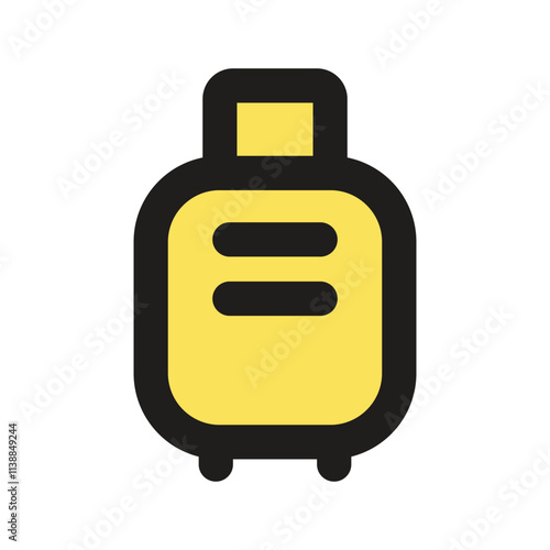 A simple pixel art illustration depicting a yellow suitcase suitable for travel icons or games.