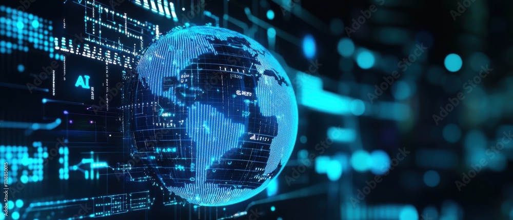 Global Network of AI Technology: Futuristic Digital Earth Visualization Global Network of AI Technology: Futuristic Digital Earth Visualization