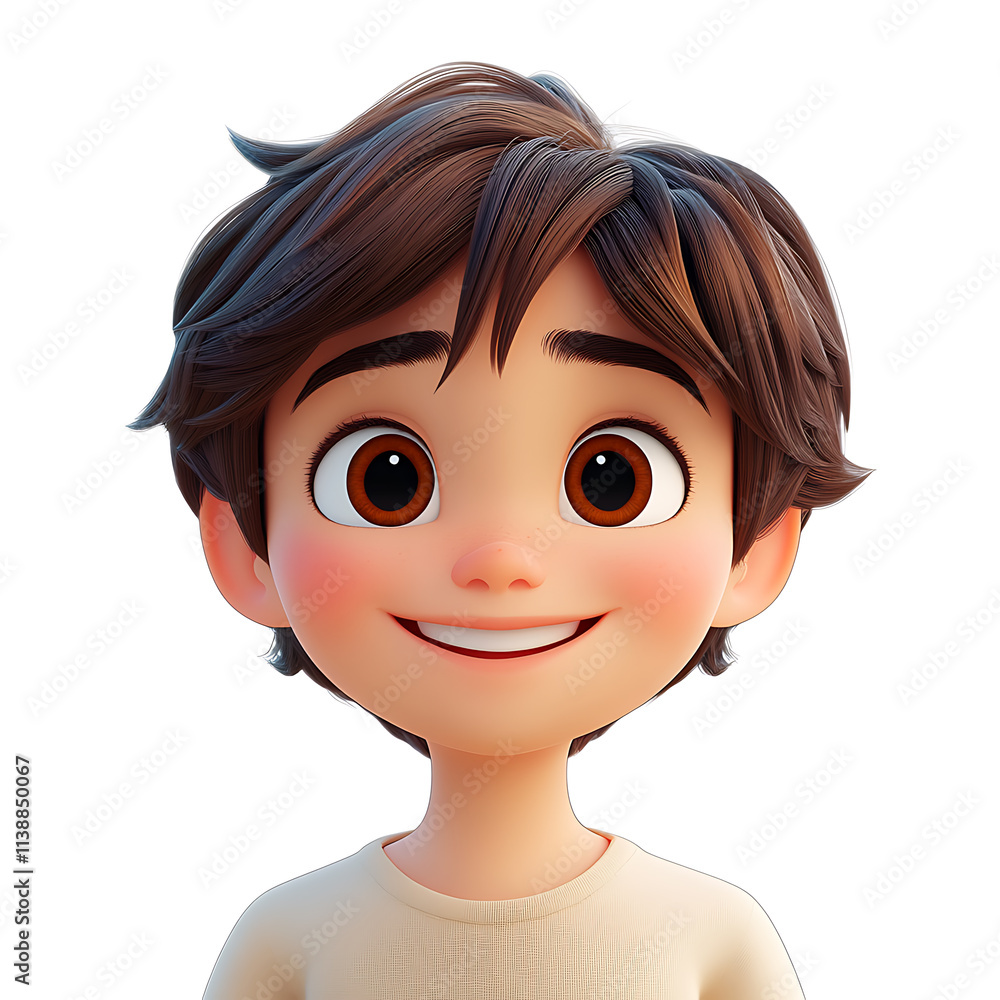 Smiling Animated Boy with Brown Hair A Joyful 3D Render Smiling Animated Boy with Brown Hair A Joyful 3D Render