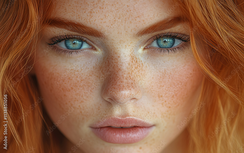 A mesmerizing portrait of a red-haired woman with vivid blue eyes, capturing her intense, captivating gaze. A mesmerizing portrait of a red-haired woman with vivid blue eyes, capturing her intense, captivating gaze.