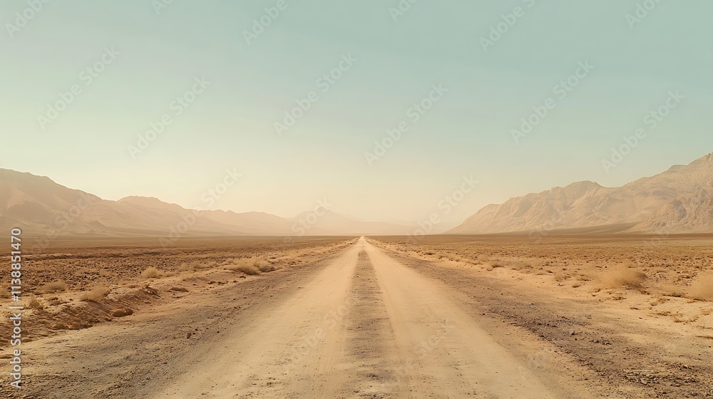 Dusty off road landscape, old road passing through mountain and desert natural view Dusty off road landscape, old road passing through mountain and desert natural view
