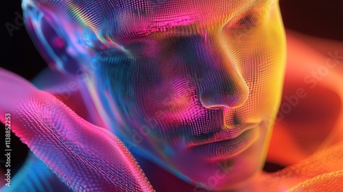 Abstract Digital Portrait: Neon Hues and Pixelated Textures