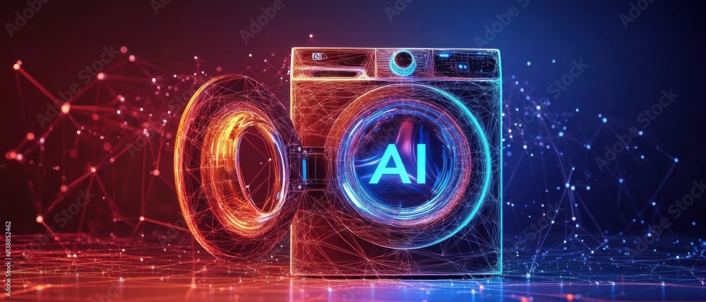 Obraz premium Futuristic AIPowered Smart Washing Machine, Digital Network Technology