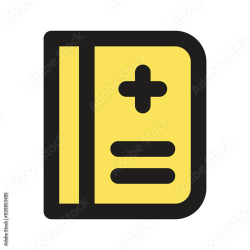 The image shows a pixel art style icon depicting a yellow book with a star and lines suggesting textual content.