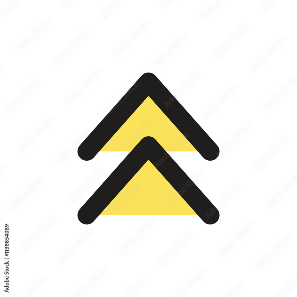 A simple digital icon depicting two upward-pointing yellow triangles representing ascent or progress. A simple digital icon depicting two upward-pointing yellow triangles representing ascent or progress.