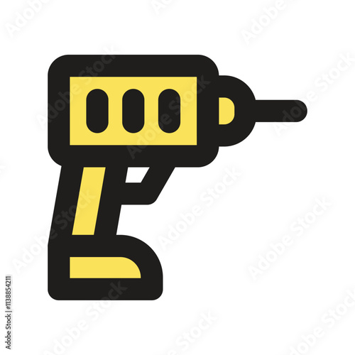 The image shows a simplified pixel art representation of a yellow cordless drill.