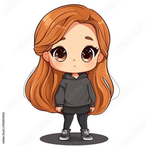 Cute chibi girl in a hoodie. Kawaii anime character design. photo