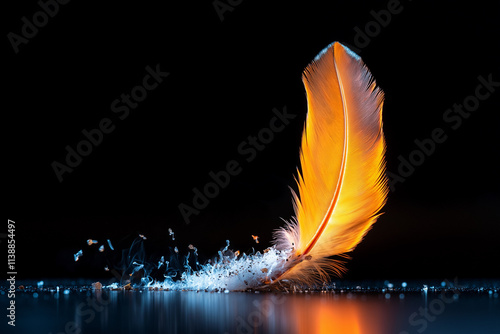 Illuminated Feather in Darkness