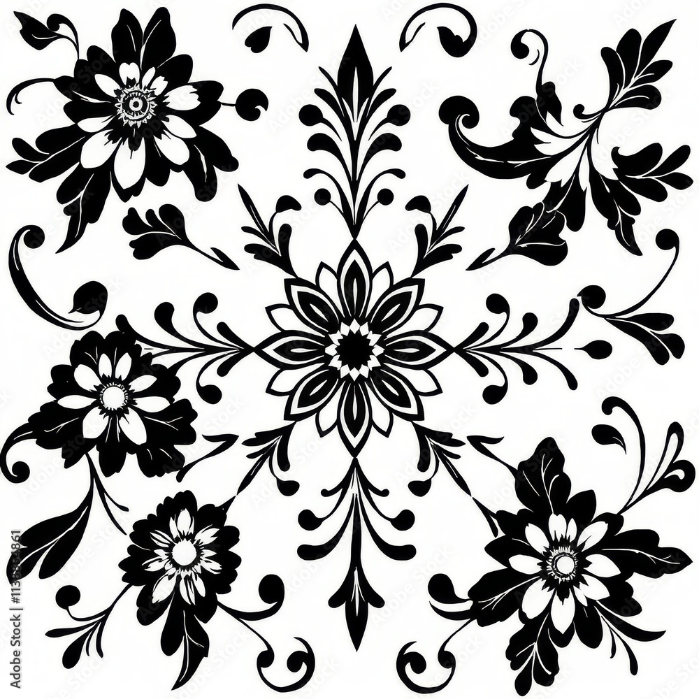 Elegant Black and White Floral Design for Decorative Use Elegant Black and White Floral Design for Decorative Use