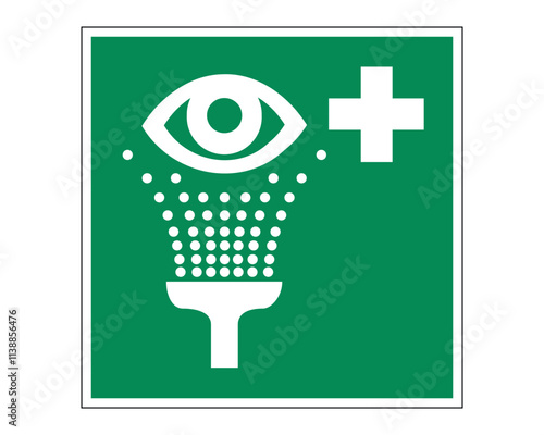 Eyewash Station Sign Featuring a Green Background with a White Eye and Water Droplets, Indicating the Location of an Eyewash Station, Available as a Vector File, ISO 7010 E011